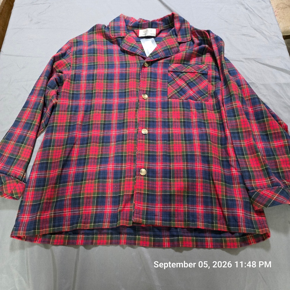 Roundtree & Yorke Mens XL Flannel Pajama Top Red Plaid Button Up Sleep Shirt NWT